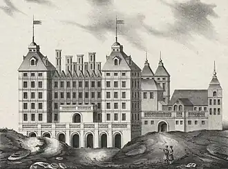 Kazanowski Palace, belonging to Elżbieta Słuszczanka, Ostoja coat of arms in the mid-17th century.