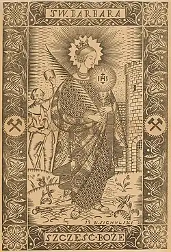 Woodcut: St. Barbara; 1929, wood, 41 × 28&nbsp;cm, private collection.