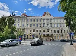 Exterior of a large, old building