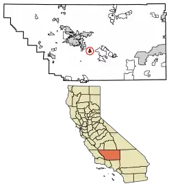 Location of Arvin in Kern County, California.