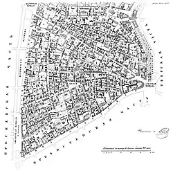 Arbat part (sheet 2) from "Atlas of the Capital City of Moscow" by A. Khotev (1852-1853)