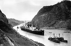 Image 5Ship at the Culebra Cut while transiting the Panama Canal, in 1915 photograph. (from History of Panama)