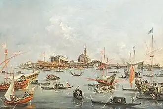 'Doge of Venice on the Bucintoro', San Nicolo du Lido during the Marriage of the Sea (c.1775-1780) by Francesco Guardi (1712-1793).