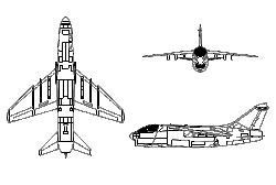 3-view line drawing of the LTV A-7 Corsair II