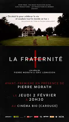 Black and red poster with an image of a lone house. The series logo has a Templar cross in it