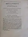 First page of volume I of "Mécanique Analytique" (1811)