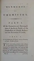 First page of "Elements of Chemistry in a Systematic Order Containing All the Modern Discoveries" (1790)