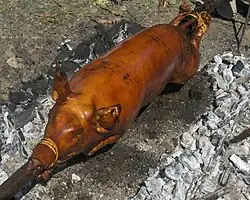 Lechón being roasted in Cadiz City, Philippines