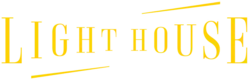 The show's yellow text logo. It it spelled in all caps, with the sizes of letters decreasing towards the center. There are two angled yellow lines towards the bottom left and top right.