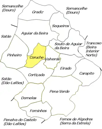 Location of Coruche in Aguiar da Beira Municipality