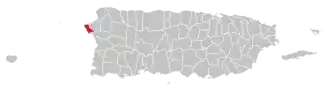 Map of Puerto Rico highlighting Rincón Municipality