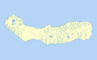 Map of São Miguel Island, with Lagoa das Sete Cidades located towards the western end of the island.
