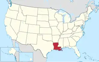 Map of the United States highlighting Louisiana