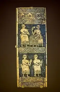 Shell plaque from a lyre, found in tomb PG 1332, Ur Royal Cemetery