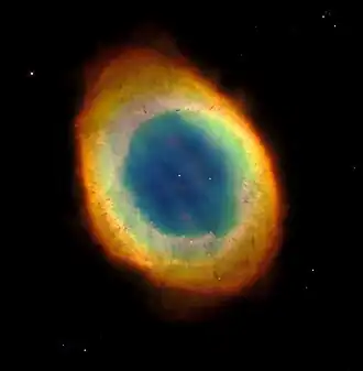 Image 22The Ring Nebula, a planetary nebula similar to what the Sun will become (from Formation and evolution of the Solar System)