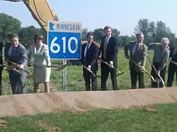 Senators Al Franken and Amy Klobuchar with other dignitaries breaking ground on the MN&nbsp;610 extension