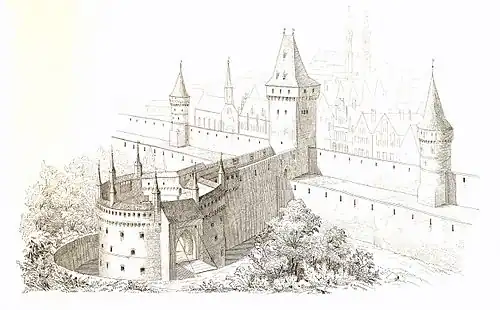 Original appearance of St. Florian's Gate and the barbican (1857)