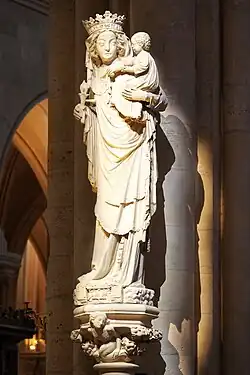 Virgin of the pillar, 14th century. The Statue of Virgin and Child inside Notre-Dame de Paris