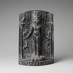 Magical stela or cippus of Horus; 332–280&nbsp;BC; chlorite schist; height: 20.5&nbsp;cm; Metropolitan Museum of Art