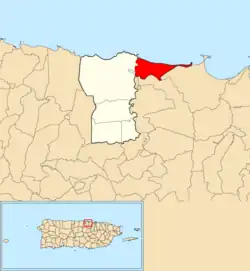 Location of Mameyal within the municipality of Dorado shown in red