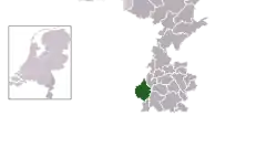 Highlighted position of Maastricht in a municipal map of Limburg