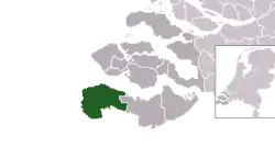 Highlighted position of Sluis in a municipal map of Zeeland