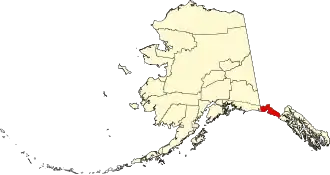 Map of Alaska highlighting Yakutat City and Borough