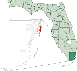 Location of Miami Beach in Miami-Dade County and of Miami-Dade County in Florida