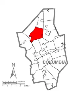 Map of Columbia County highlighting Greenwood Township