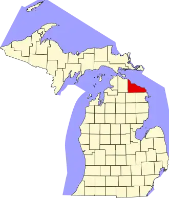 State map highlighting Presque Isle County