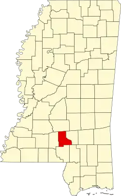 State map highlighting Jefferson Davis County