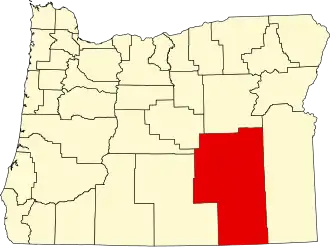 State map highlighting Harney County