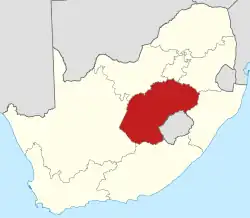 Map indicating the extent of Free State within the Republic of South Africa