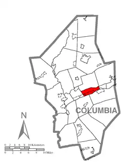 Map of Columbia County, Pennsylvania highlighting South Centre Township