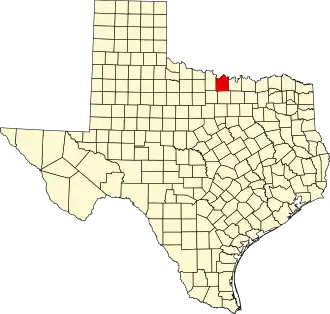 Map of Texas highlighting Montague County