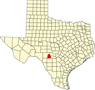 Map of Texas highlighting Real County