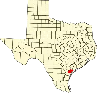 Map of Texas highlighting Refugio County