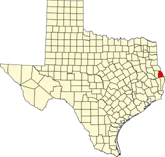 Map of Texas highlighting Sabine County