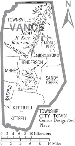 Map of Vance County, North Carolina With Municipal and Township labels