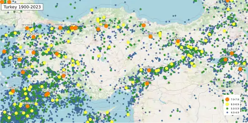 Image 37Map of earthquakes in Turkey 1900–2023 (from Geography of Turkey)