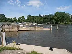 The lock and weir spanning the river