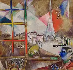 Marc Chagall, 1913, Paris par la fenêtre (Paris Through the Window), oil on canvas, 136 × 141.9&nbsp;cm, Solomon R. Guggenheim Museum, New York