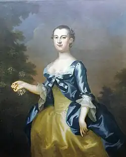 An oil painting of Martha Washington as a young woman