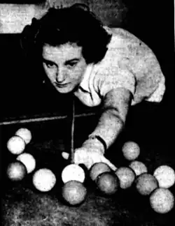 Maureen Barrett playing a cue sport