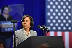 Angela Alsobrooks behind a podium