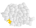 Map of Romania highlighting Mehedinți County