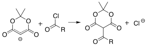 Acylation of Meldrum's anion at carbon 5 acyl chloride