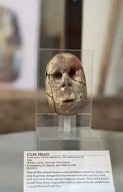 Image 27Merimde culture clay head, circa 5,000 BC. This is one of the earliest known representations of a human head in Egypt. (from Prehistoric Egypt)