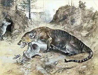An illustration of a mesonychian, which looks like a wolf-like animal