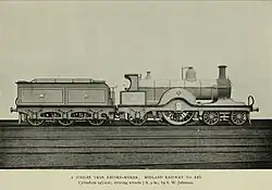 Caption: "A Jubilee Year Record-Maker. Midland Railway No. 116." In 1897, No. 116 (shown here in photographic grey) reached a speed of 90&nbsp;mph (140&nbsp;km/h) while under full load, at that time the highest recorded speed in the UK.[6]